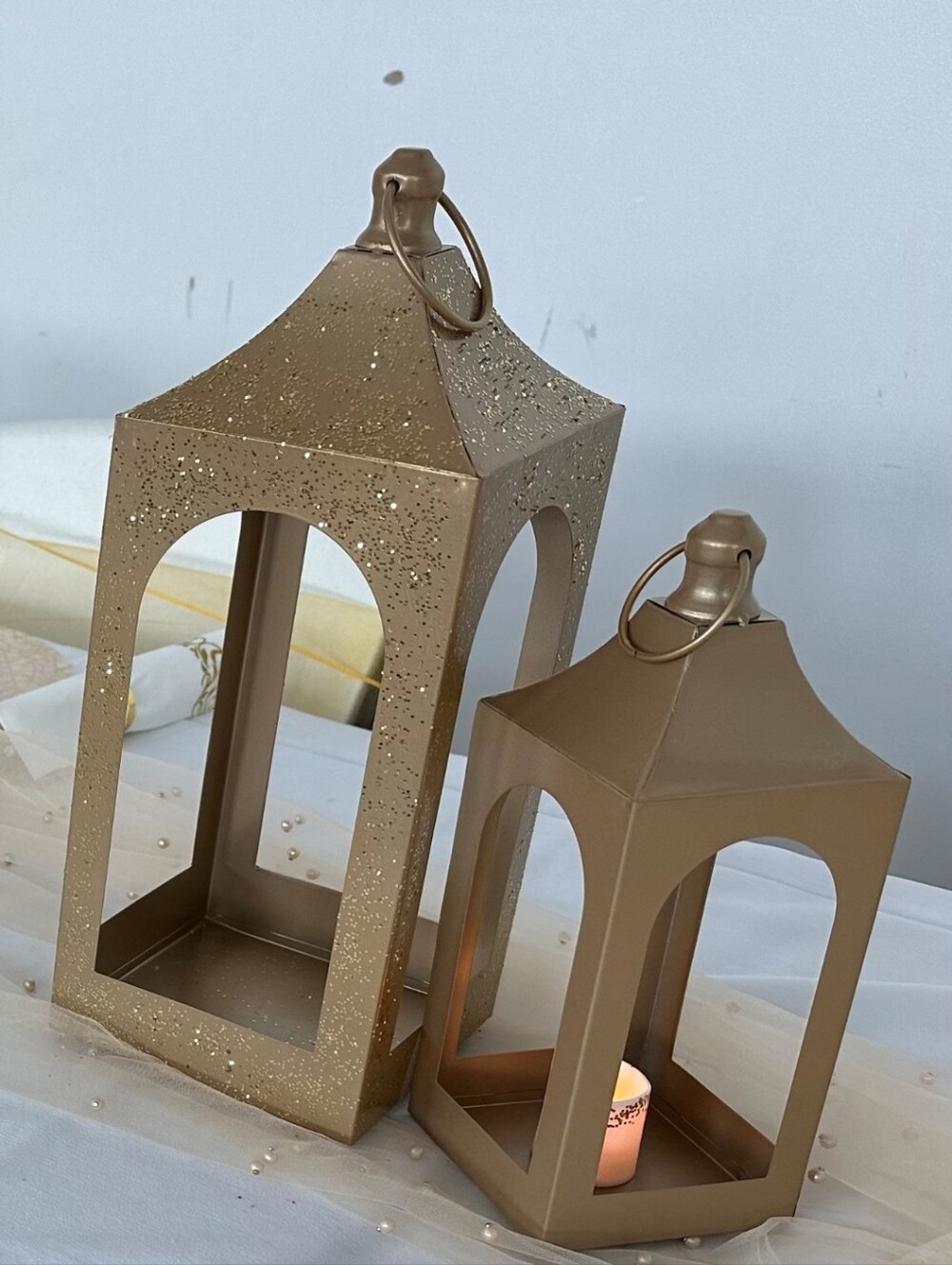 Gold Glitter Decorative Lantern - Home Accents Set Of 2